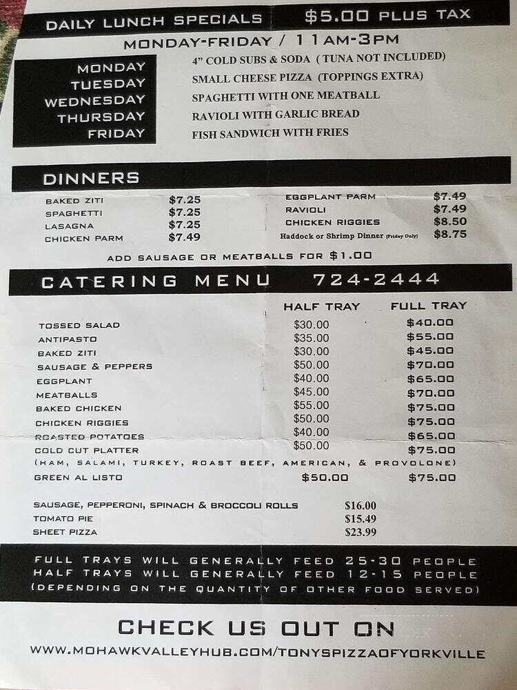 Tony's Pizzeria - Utica, NY menu_pic