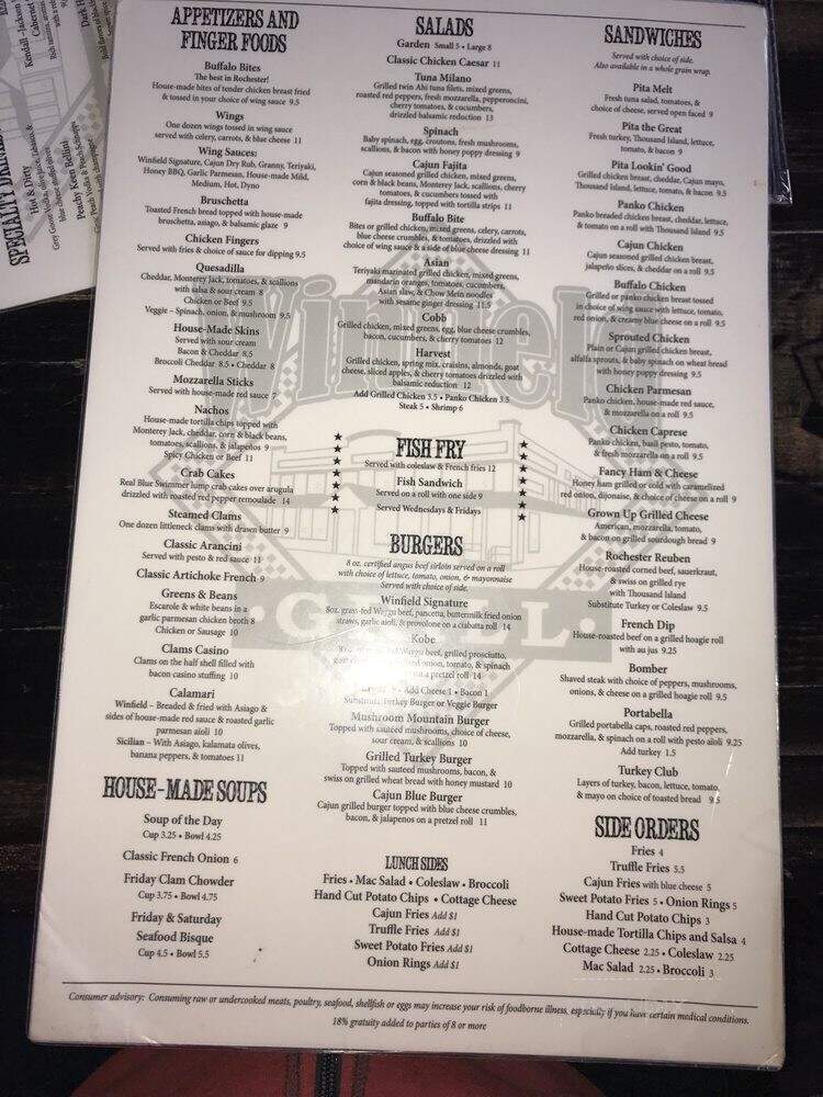 Winfield Grill - Rochester, NY menu_pic
