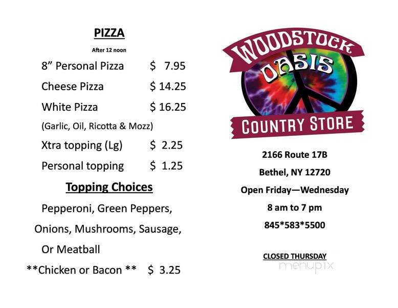 Woodstock Emporium - Bethel, NY menu_pic