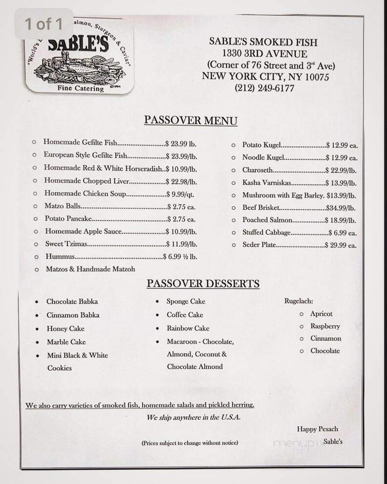 Sable's - New York, NY menu_pic