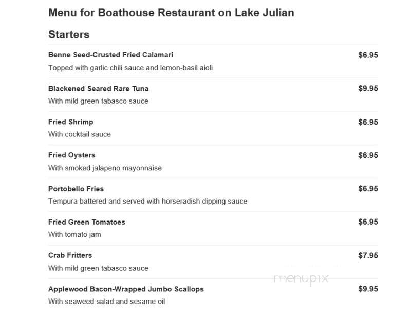 Boathouse On Lake Julian - Arden, NC menu_pic