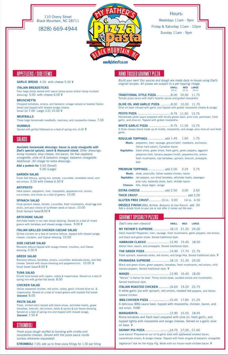 My Father's Pizza & Pasta - Black Mountain, NC menu_pic