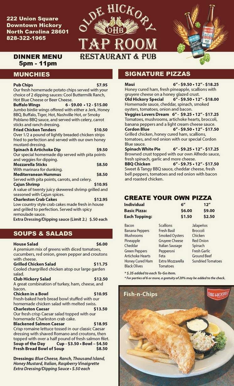 Old Hickory Tap Room - Hickory, NC menu_pic