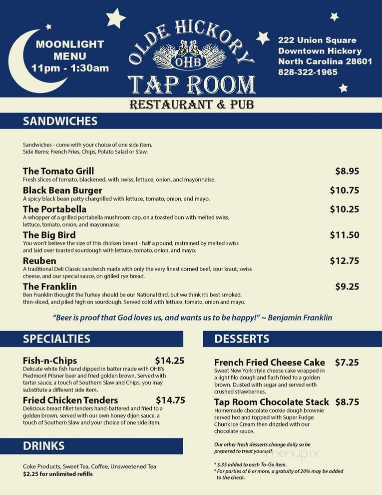 Old Hickory Tap Room - Hickory, NC menu_pic