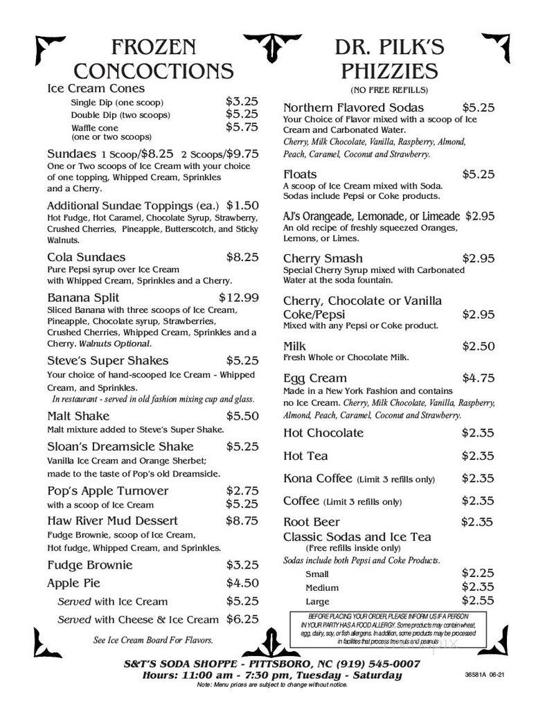 S & T Soda Shoppe - Pittsboro, NC menu_pic