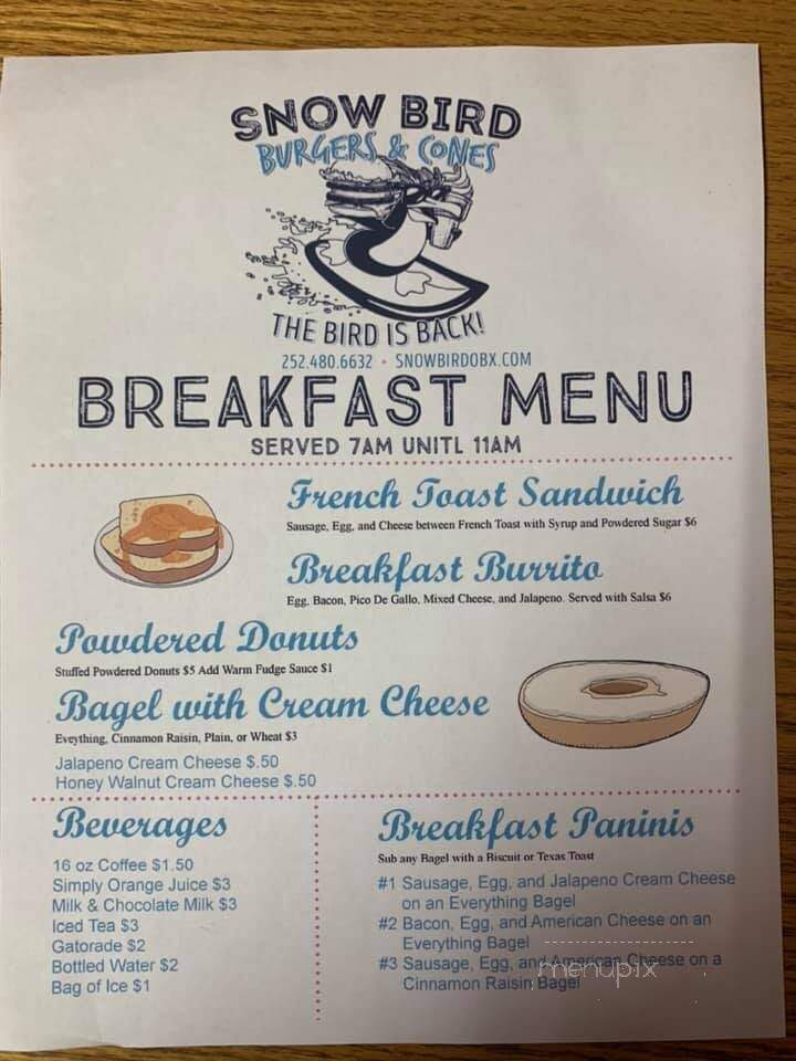 Snowbird - Nags Head, NC menu_pic