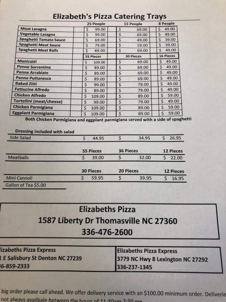 Elizabeth Pizza & Restaurant - Thomasville, NC