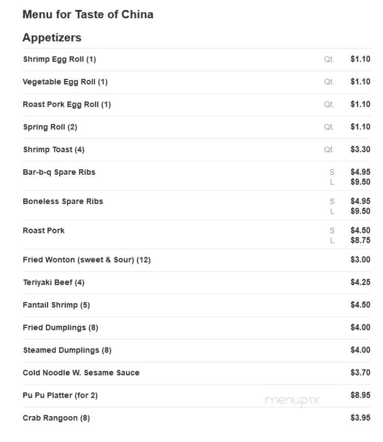 Taste Of China - Creedmoor, NC menu_pic