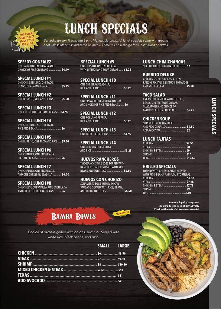 La Bamba - Greensboro, NC menu_pic