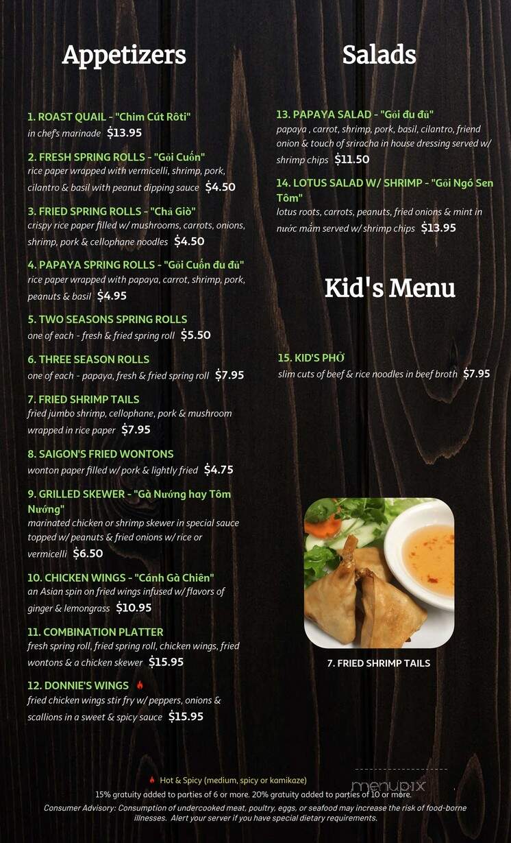 Saigon Cuisine Restaurant - Greensboro, NC menu_pic
