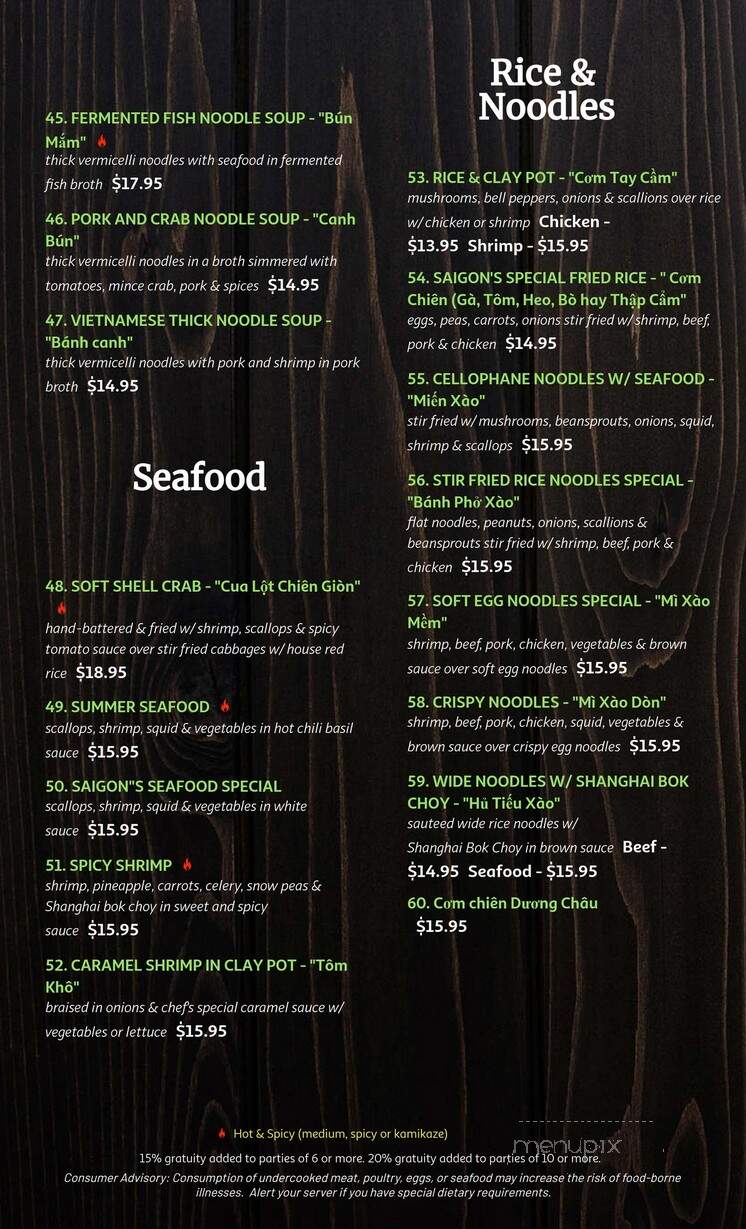 Saigon Cuisine Restaurant - Greensboro, NC menu_pic
