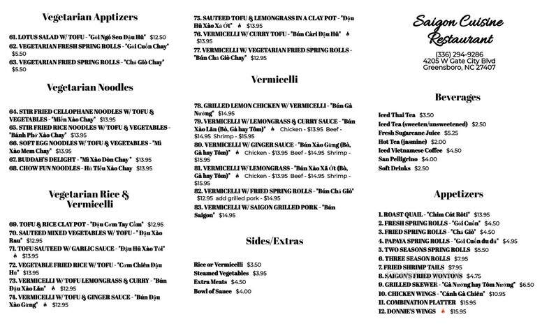 Saigon Cuisine Restaurant - Greensboro, NC menu_pic