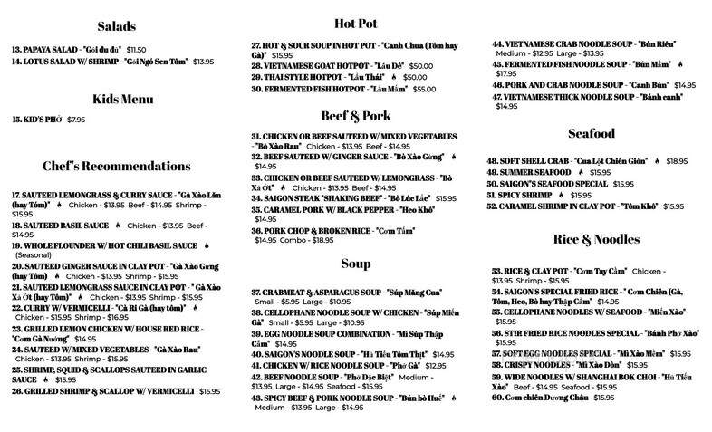 Saigon Cuisine Restaurant - Greensboro, NC menu_pic