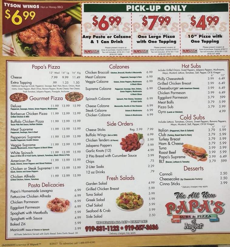 Papa's Subs & Pizza - Angier, NC menu_pic