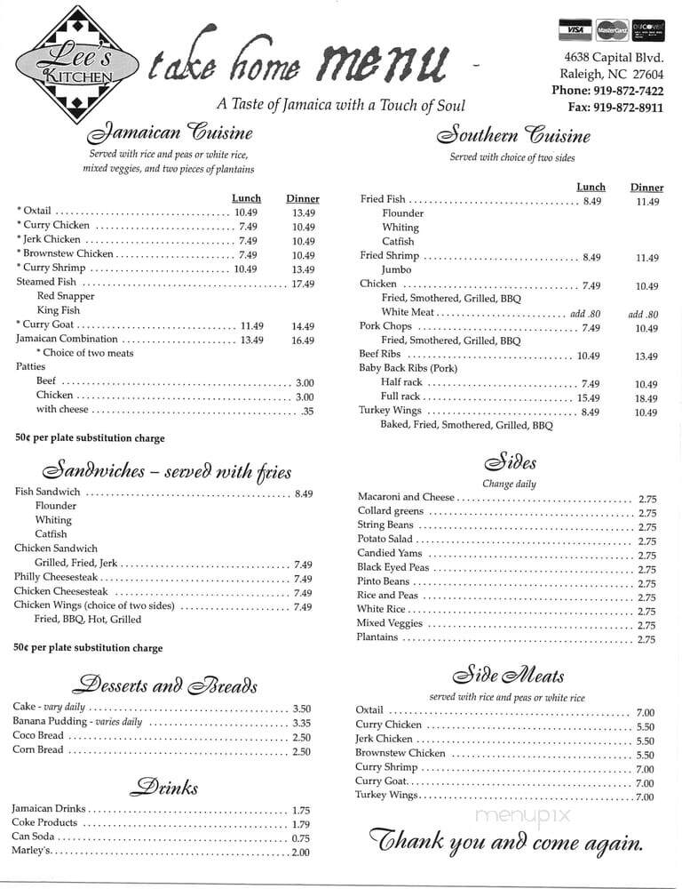 Lees Kitchen - Raleigh, NC menu_pic