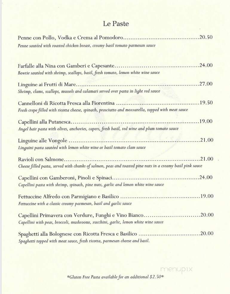 Nina's Ristorante - Raleigh, NC menu_pic