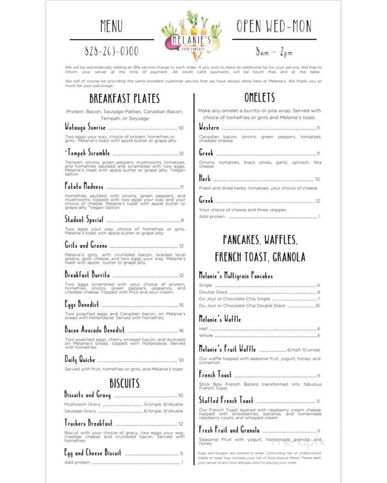 Melanie's Food Fantasy - Boone, NC menu_pic