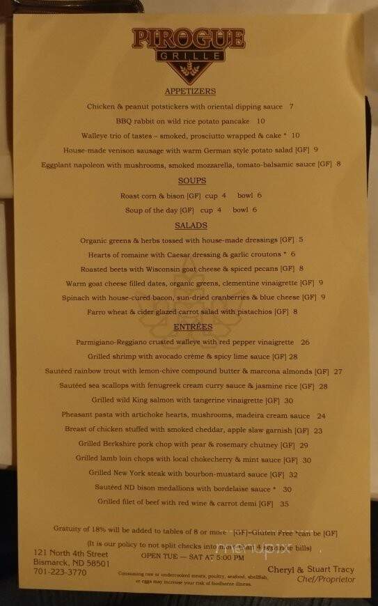 Pirogue Grille - Bismarck, ND menu_pic