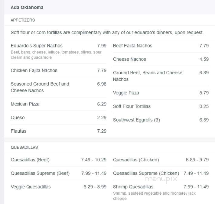 Eduardo's Mexican Restaurant - Duncan, OK menu_pic