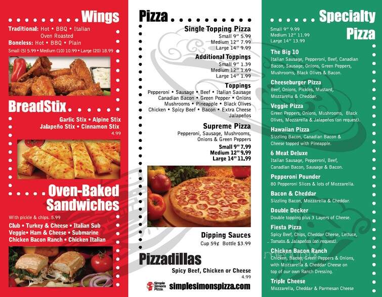Simple Simon's Pizza - Kellyville, OK menu_pic