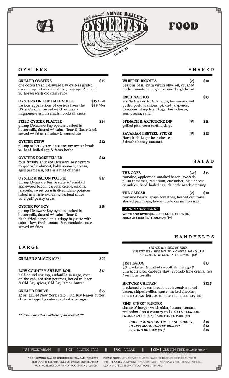 Annie Bailey's Irish Pub - Lancaster, PA menu_pic
