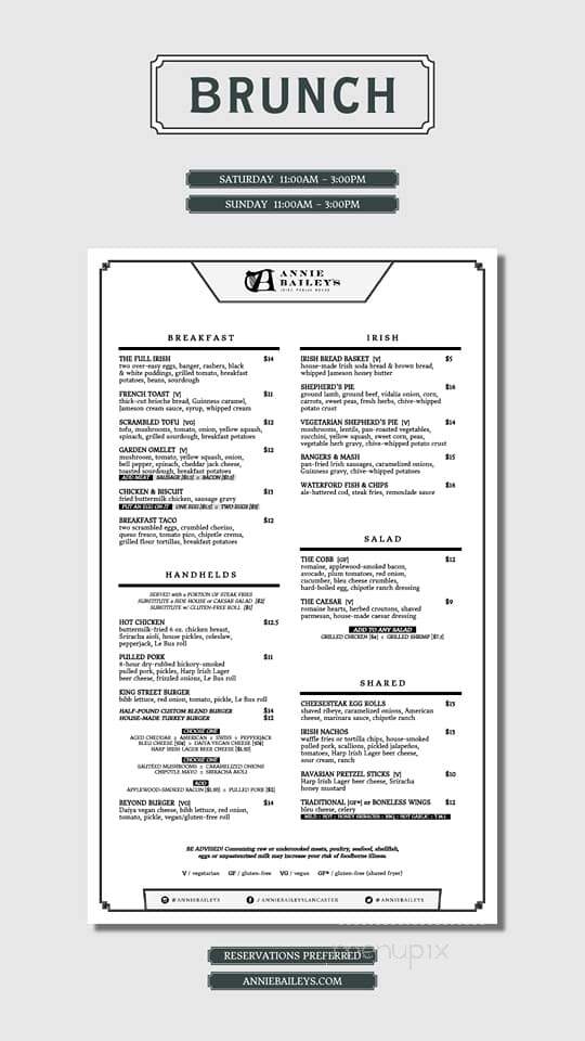 Annie Bailey's Irish Pub - Lancaster, PA menu_pic