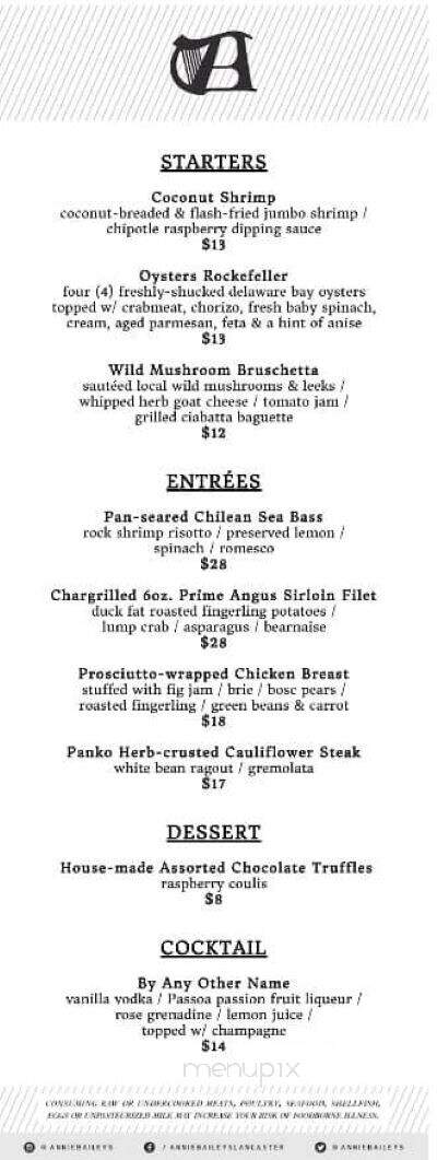 Annie Bailey's Irish Pub - Lancaster, PA menu_pic