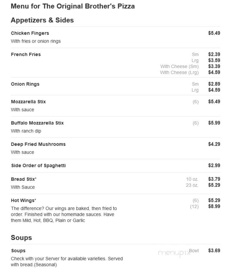 Brothers Pizza & Sub - Snow Shoe, PA menu_pic