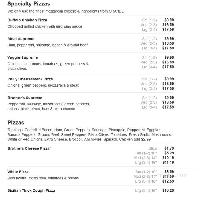 Brothers Pizza & Sub - Snow Shoe, PA menu_pic