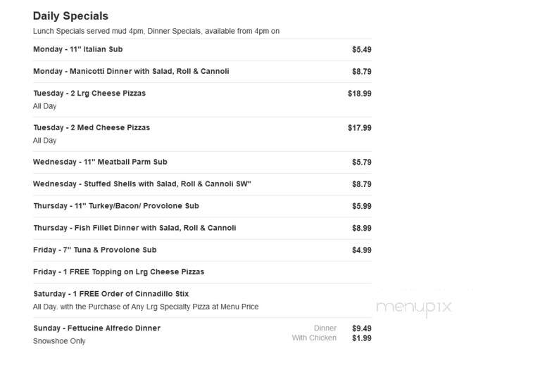 Brothers Pizza & Sub - Snow Shoe, PA menu_pic