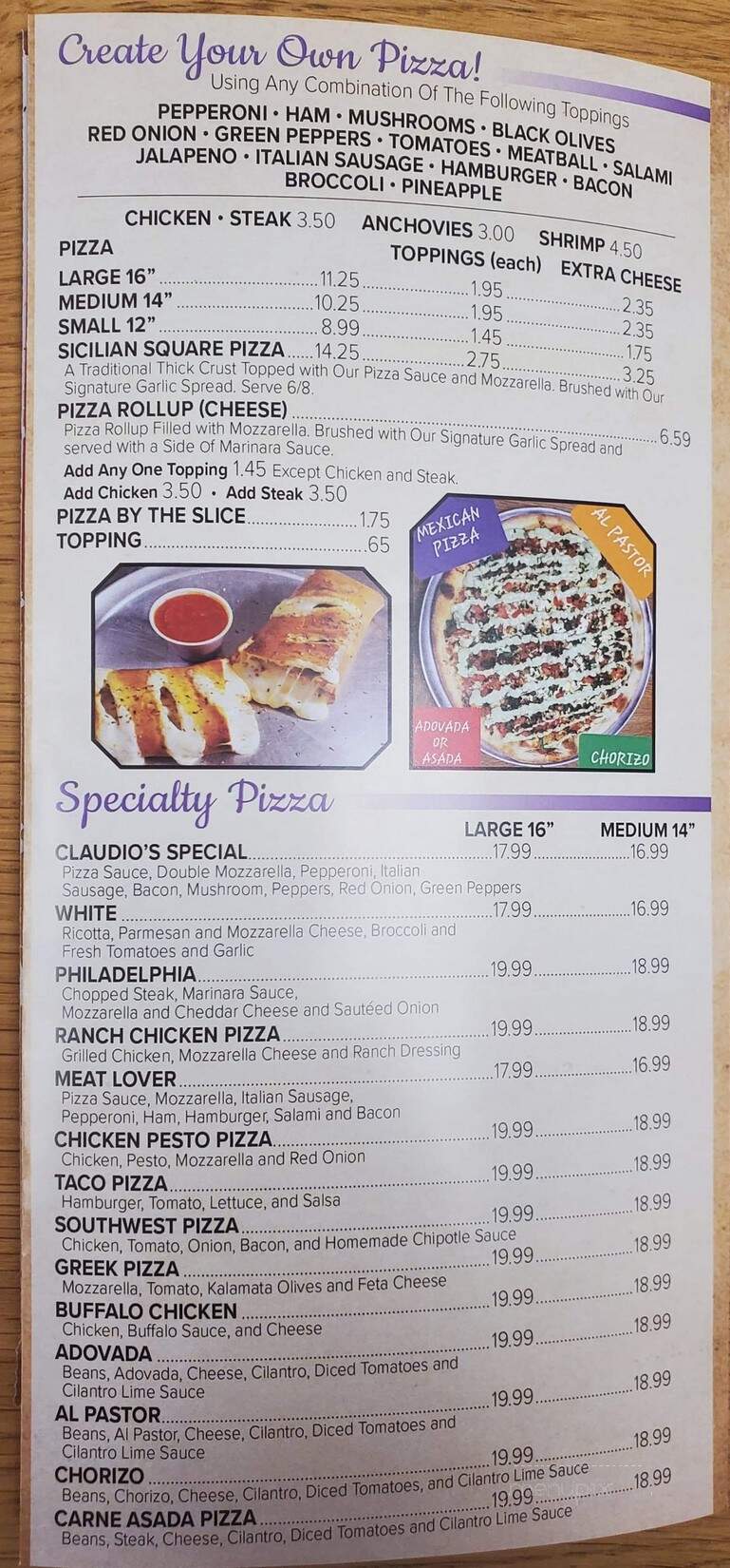 Claudio's Pizza - Aspers, PA menu_pic