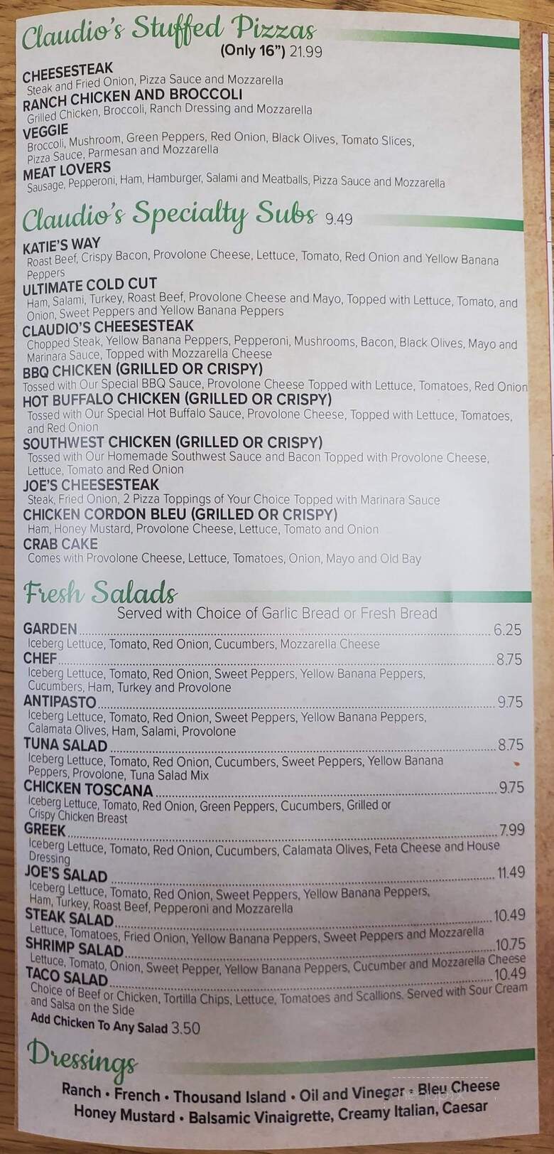 Claudio's Pizza - Aspers, PA menu_pic