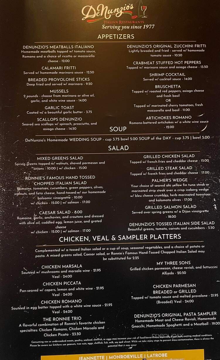 De Nunzio's Italian Chophouse - Latrobe, PA menu_pic