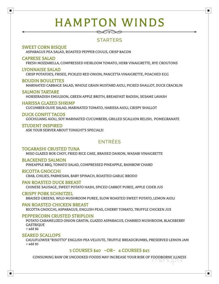 Hampton Winds - Bethlehem, PA menu_pic