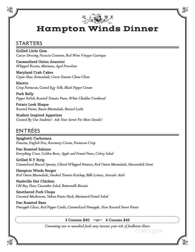 Hampton Winds - Bethlehem, PA menu_pic