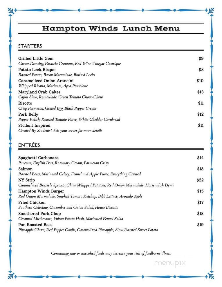 Hampton Winds - Bethlehem, PA menu_pic