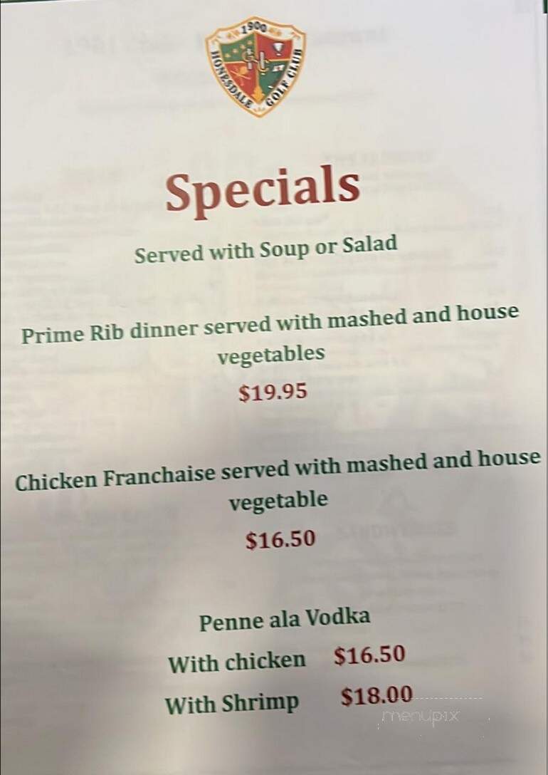 Honesdale Golf Club Restaurant - Honesdale, PA menu_pic