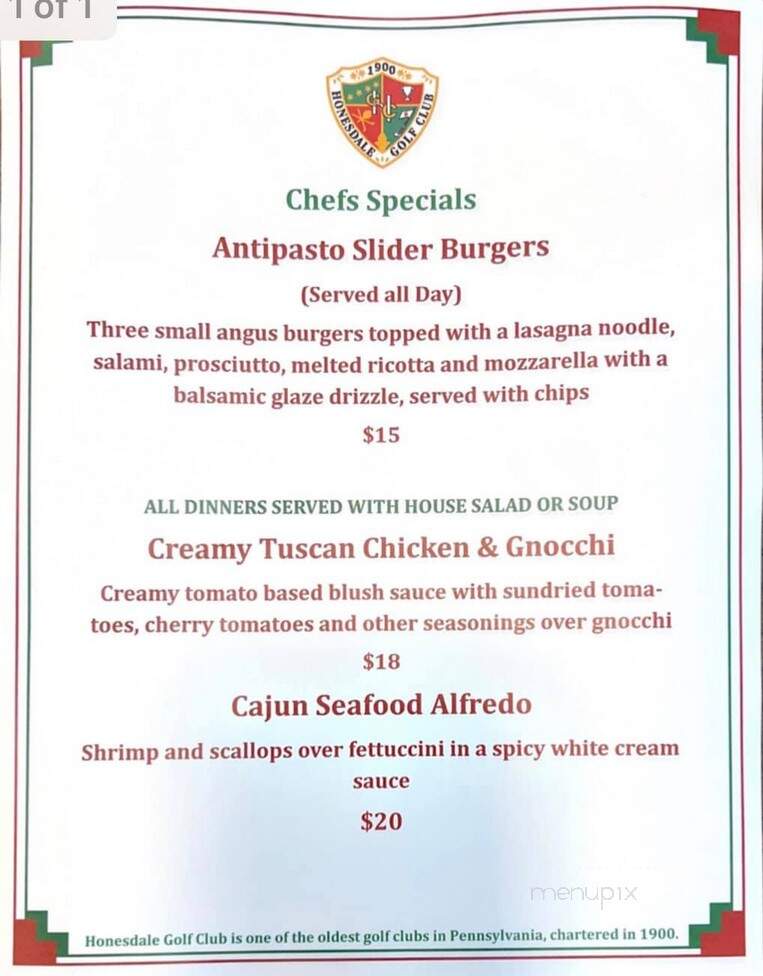 Honesdale Golf Club Restaurant - Honesdale, PA menu_pic