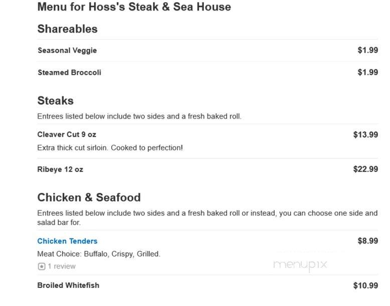 Hoss's Steak & Sea House - York, PA menu_pic