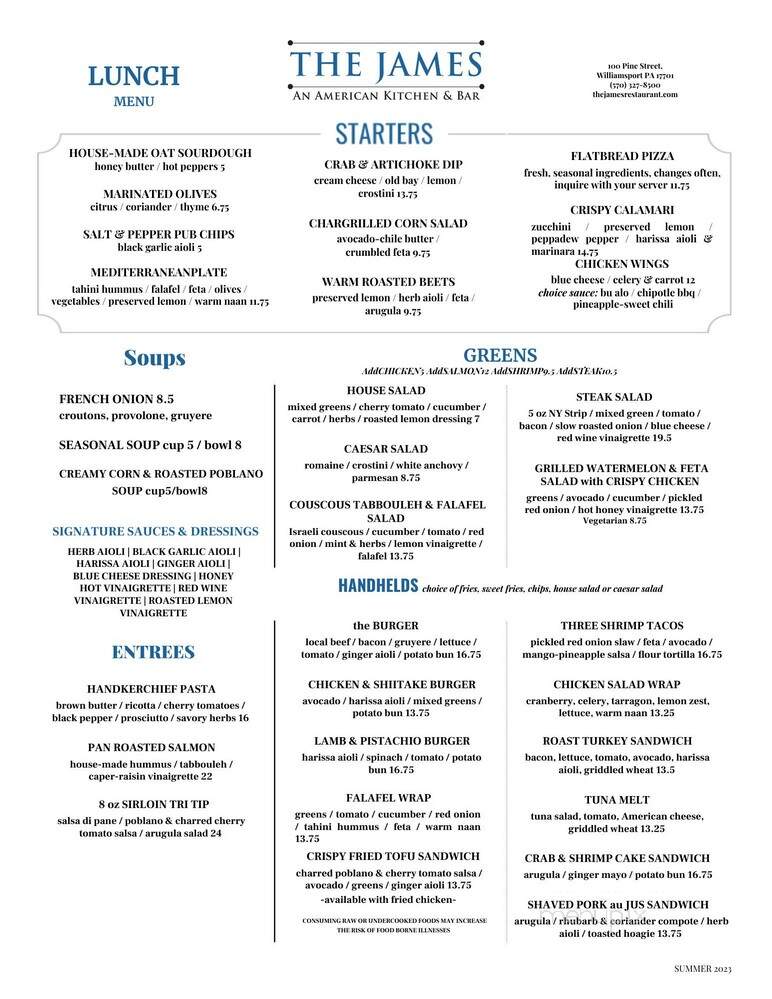 James American Kitchen & Bar - Williamsport, PA menu_pic