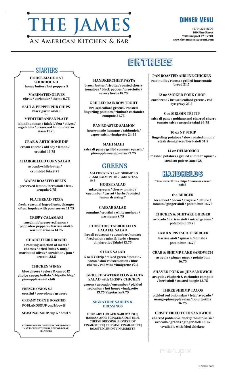 James American Kitchen & Bar - Williamsport, PA menu_pic