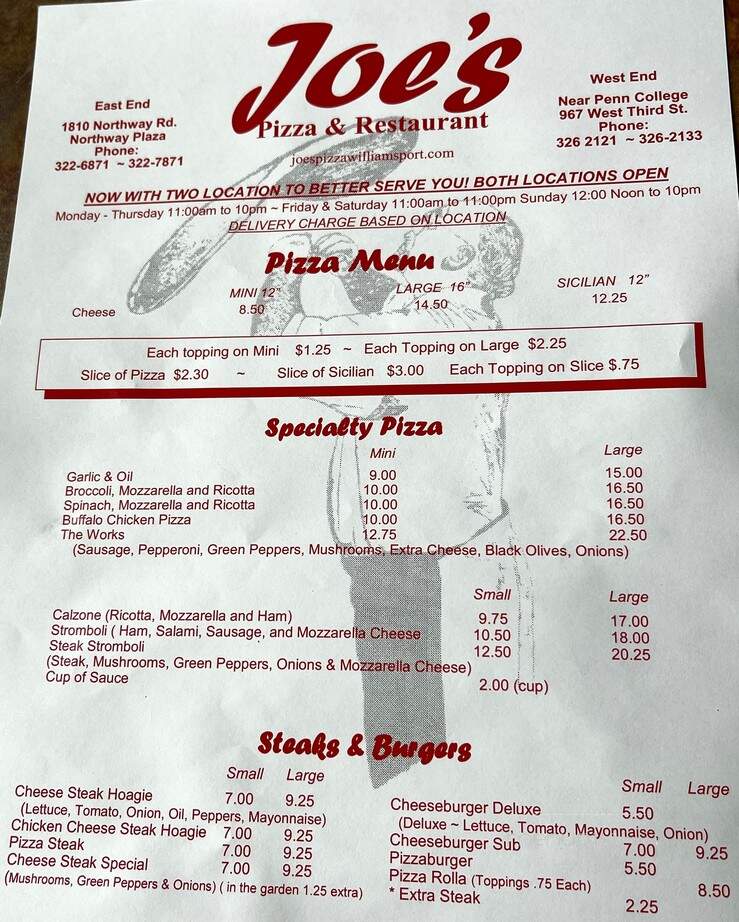 Joe's Pizza West End - Williamsport, PA menu_pic
