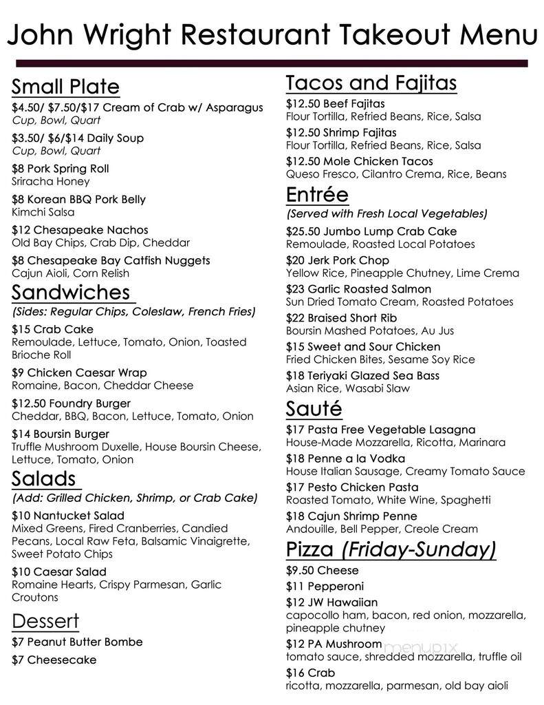 John Wright Store & Restaurant - Wrightsville, PA menu_pic