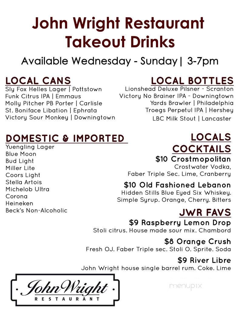 John Wright Store & Restaurant - Wrightsville, PA menu_pic