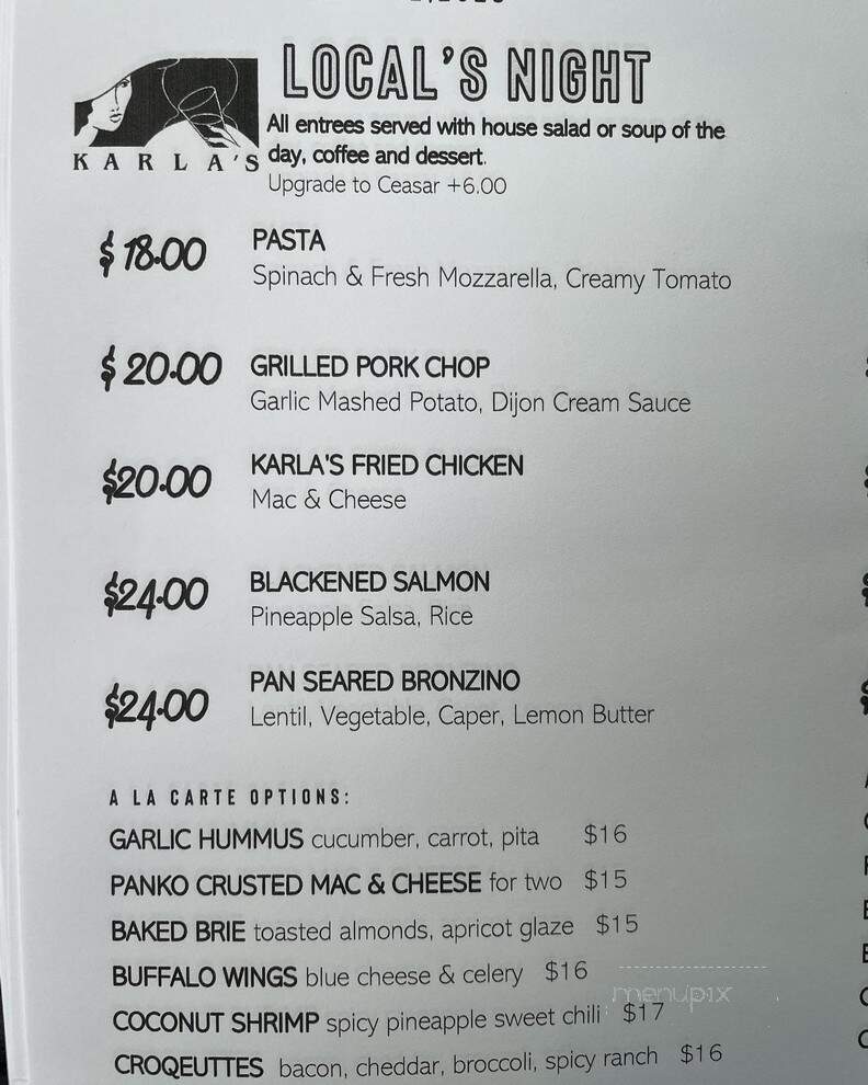 Karla's Restaurant - New Hope, PA menu_pic