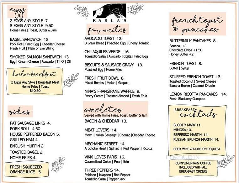 Karla's Restaurant - New Hope, PA menu_pic