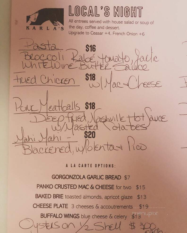 Karla's Restaurant - New Hope, PA menu_pic