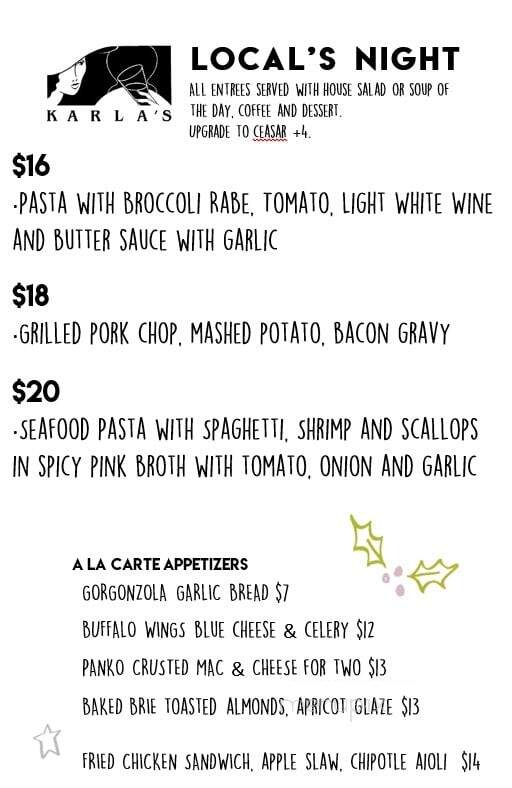 Karla's Restaurant - New Hope, PA menu_pic