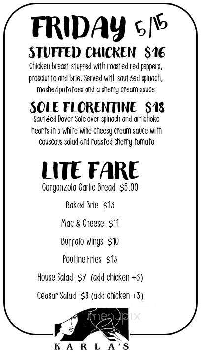 Karla's Restaurant - New Hope, PA menu_pic