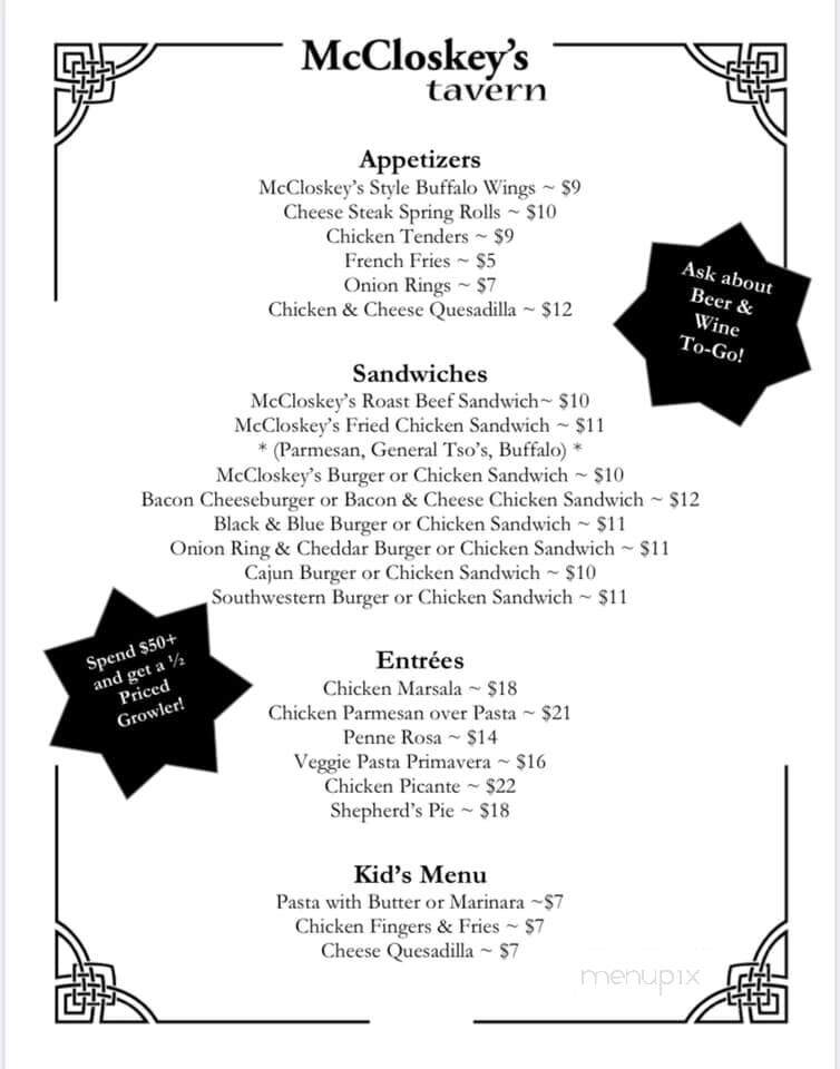McCloskey's Bar - Ardmore, PA menu_pic